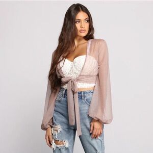 Pink Mesh Glitter Tie Cover Up